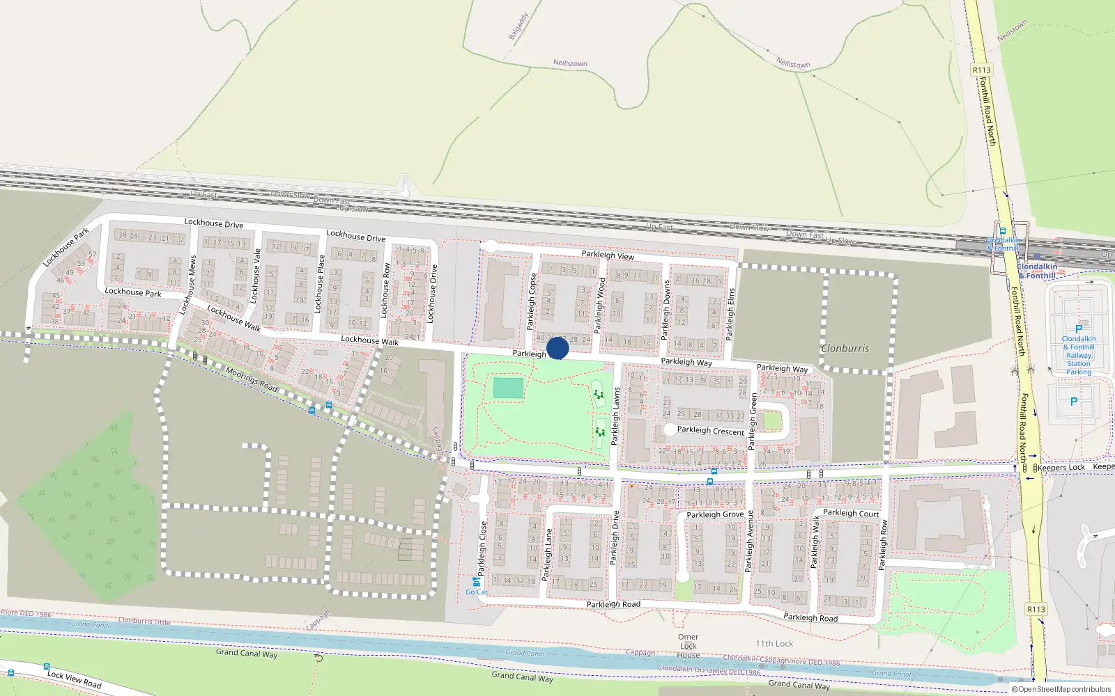Overhead map showing the location of 32 Parkleigh Way, Clonburris