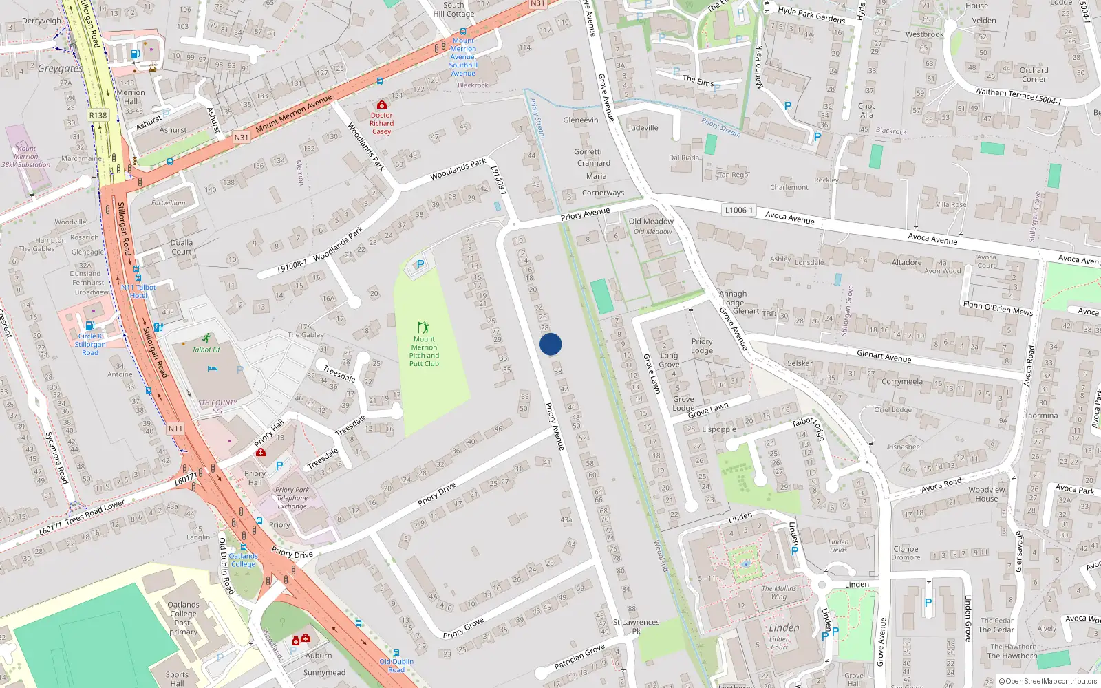Overhead map showing the location of 32 Priory Avenue, Co Dublin