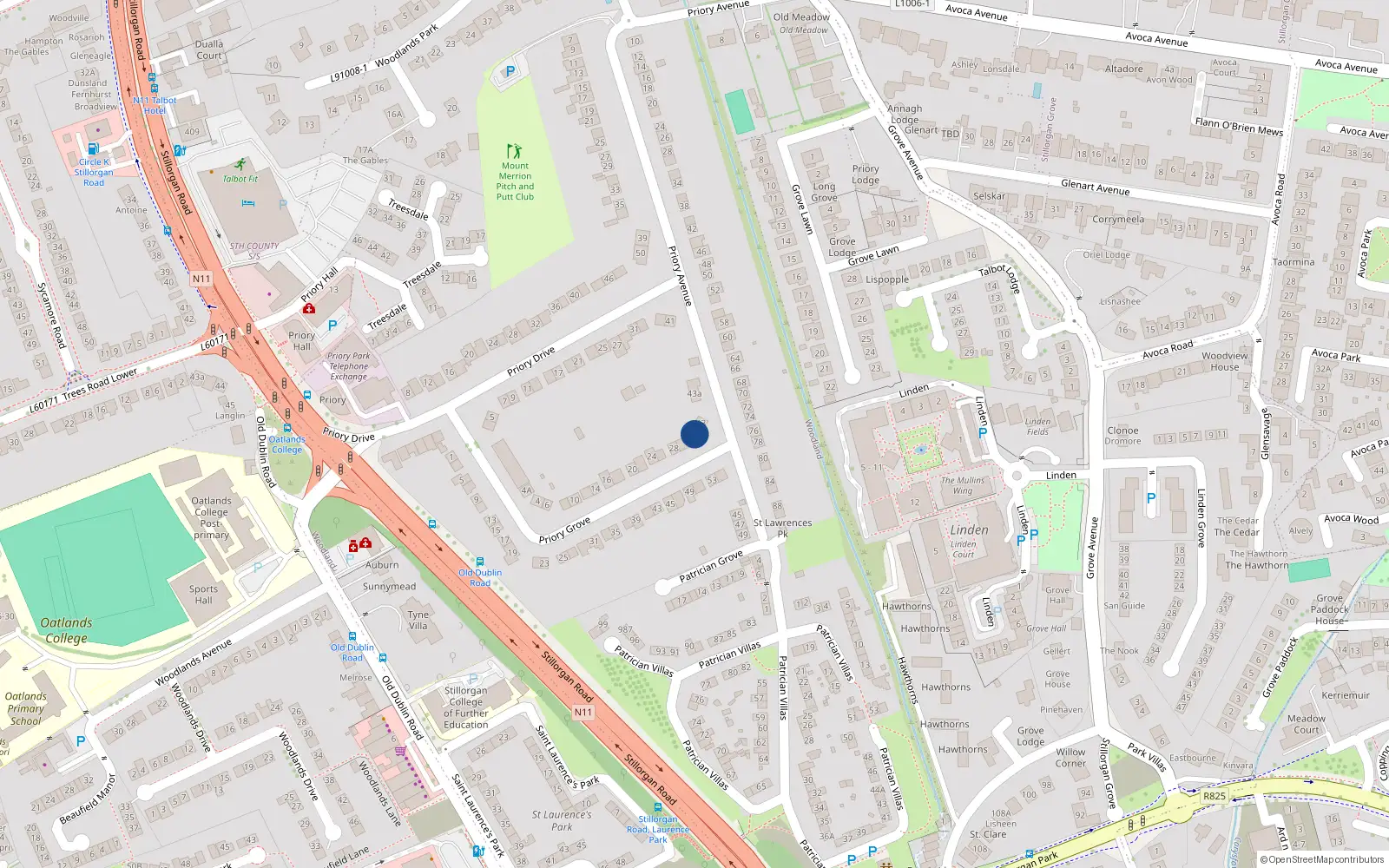 Overhead map showing the location of 32 Priory Grove, Dublin