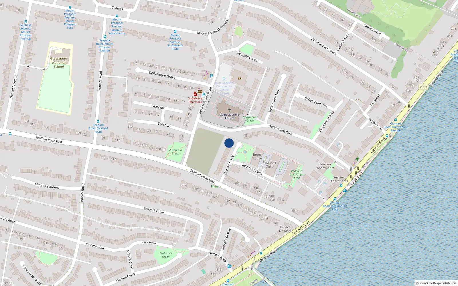 Overhead map showing the location of 32 Redcourt Oaks, Clontarf, Dublin 3