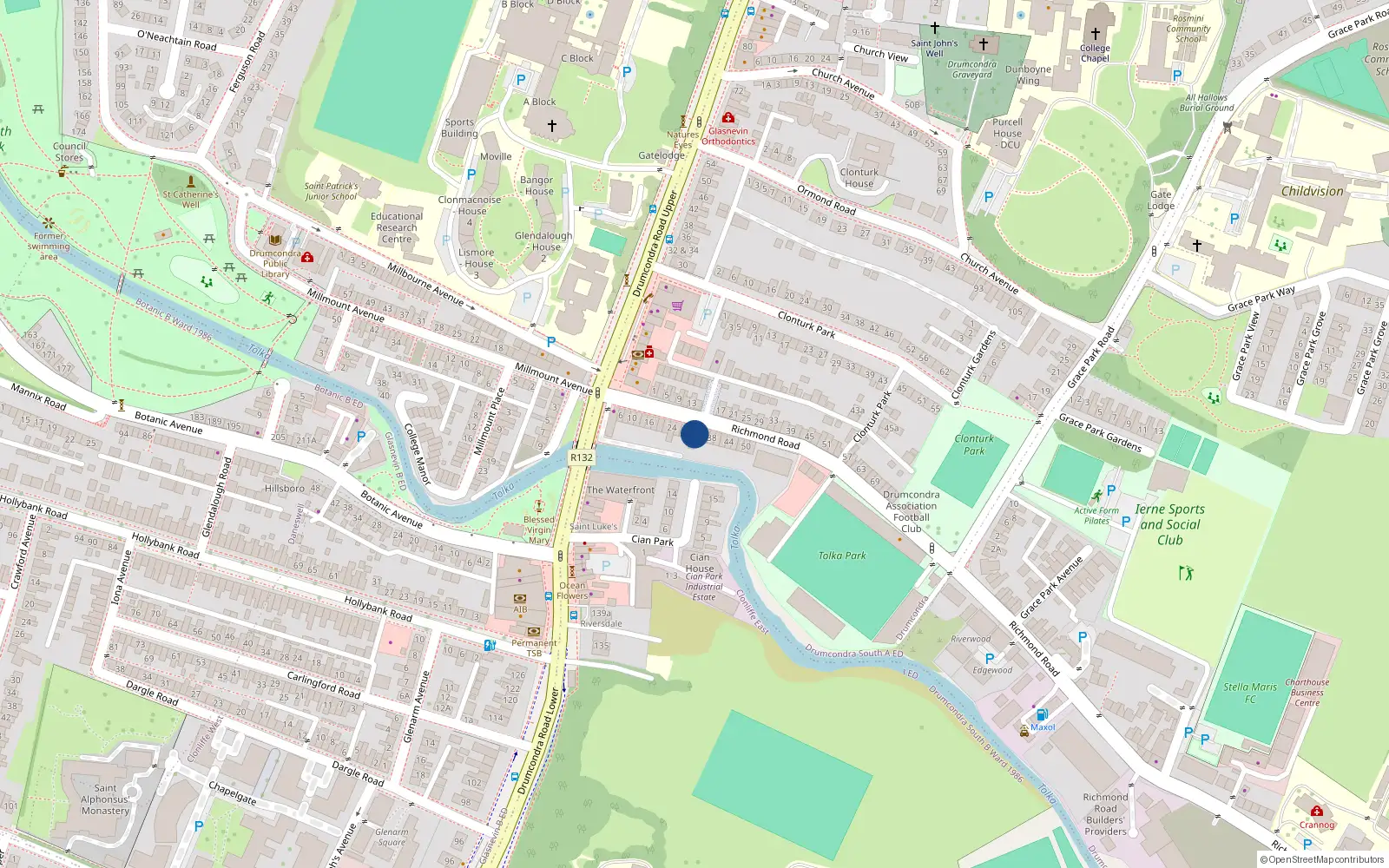 Overhead map showing the location of 32 Richmond Road, Dublin 3