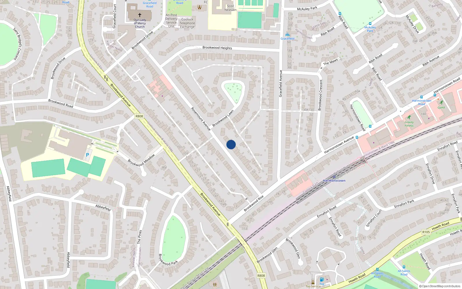 Overhead map showing the location of 32 Rosemount Avenue, Dublin 5