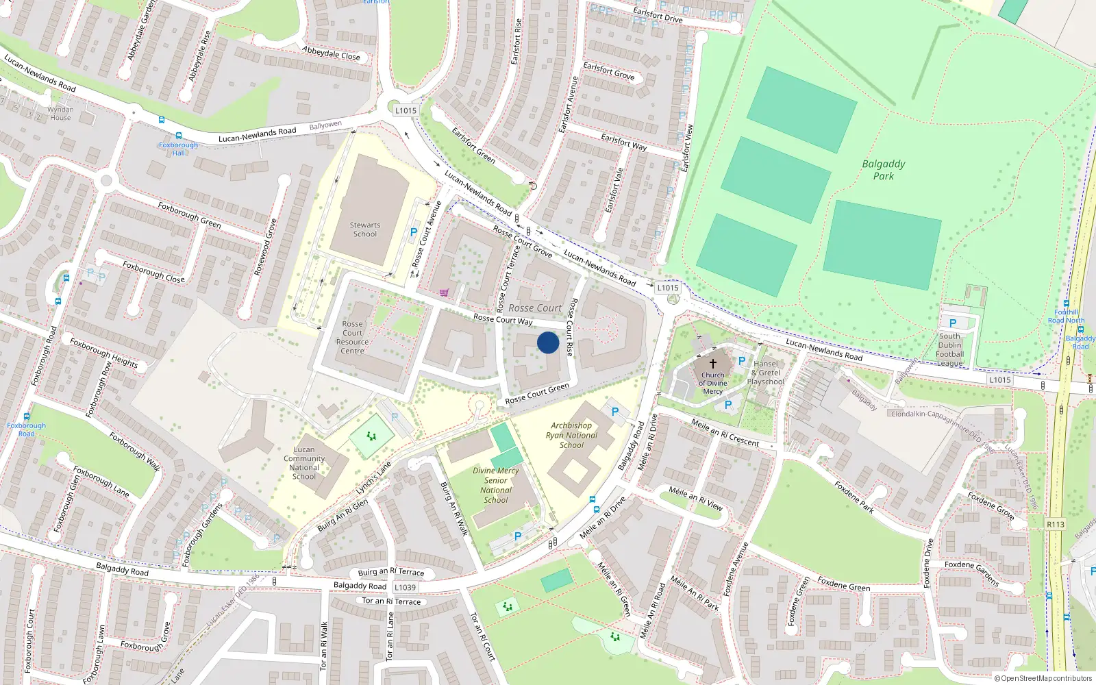 Overhead map showing the location of 32 Rosse Court Way, Lucan