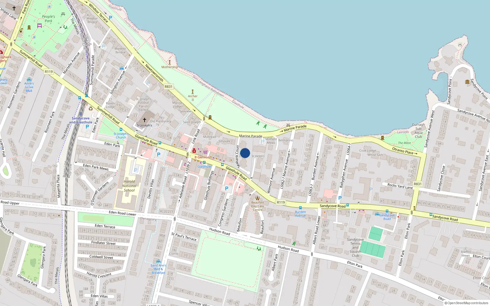 Overhead map showing the location of 32 Seabank Court, Sandycove, Dublin