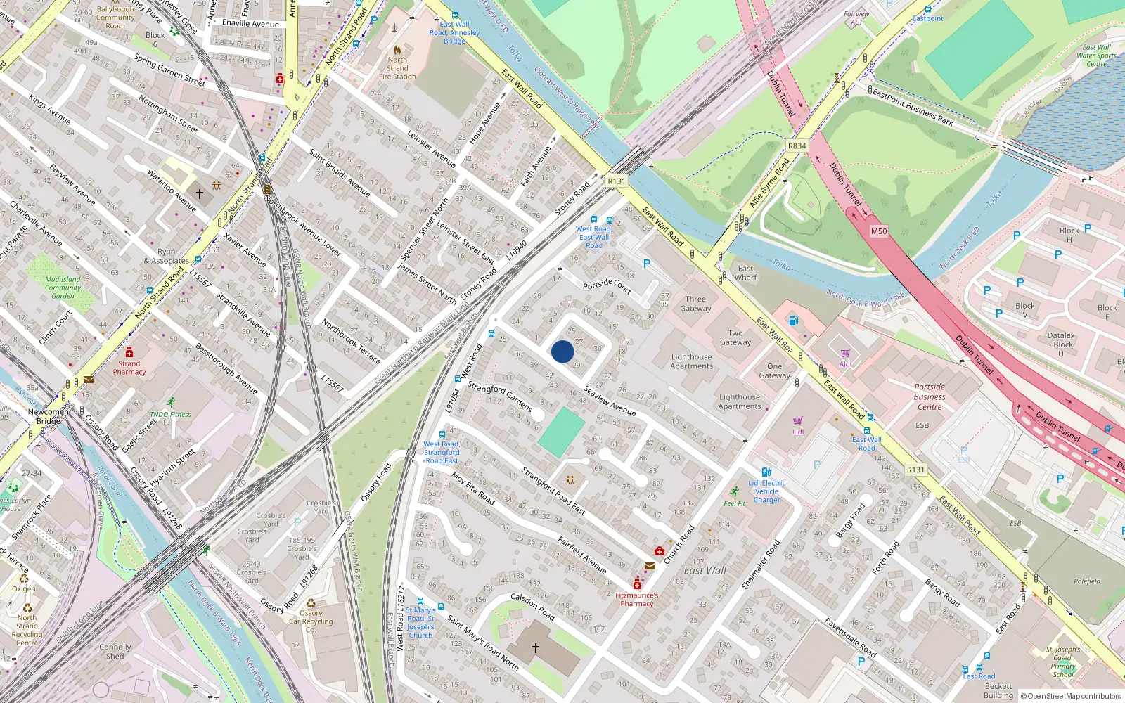 Overhead map showing the location of 32 Seaview Avenue East, Dublin 3