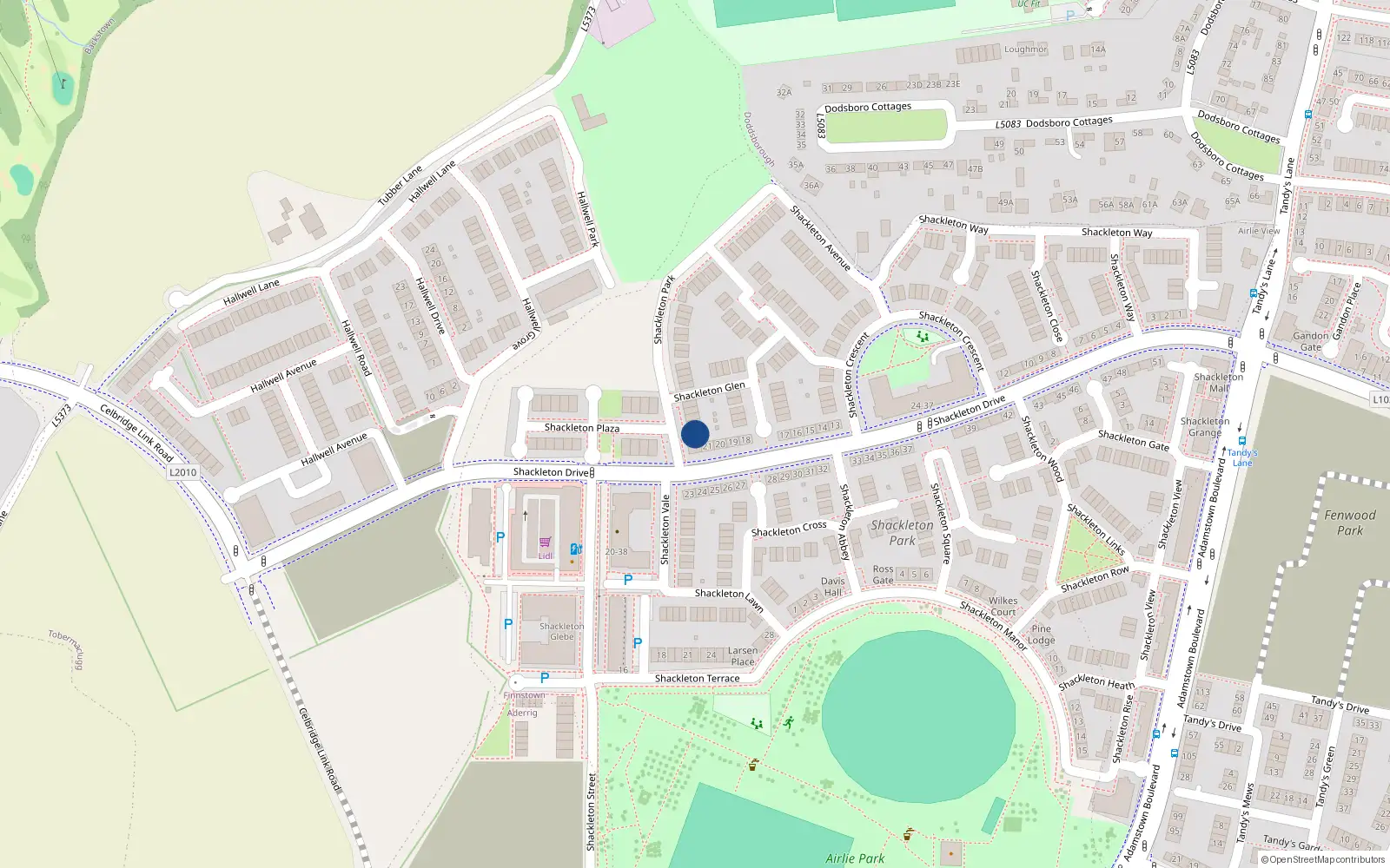 Overhead map showing the location of 32 Shackleton Park, Lucan