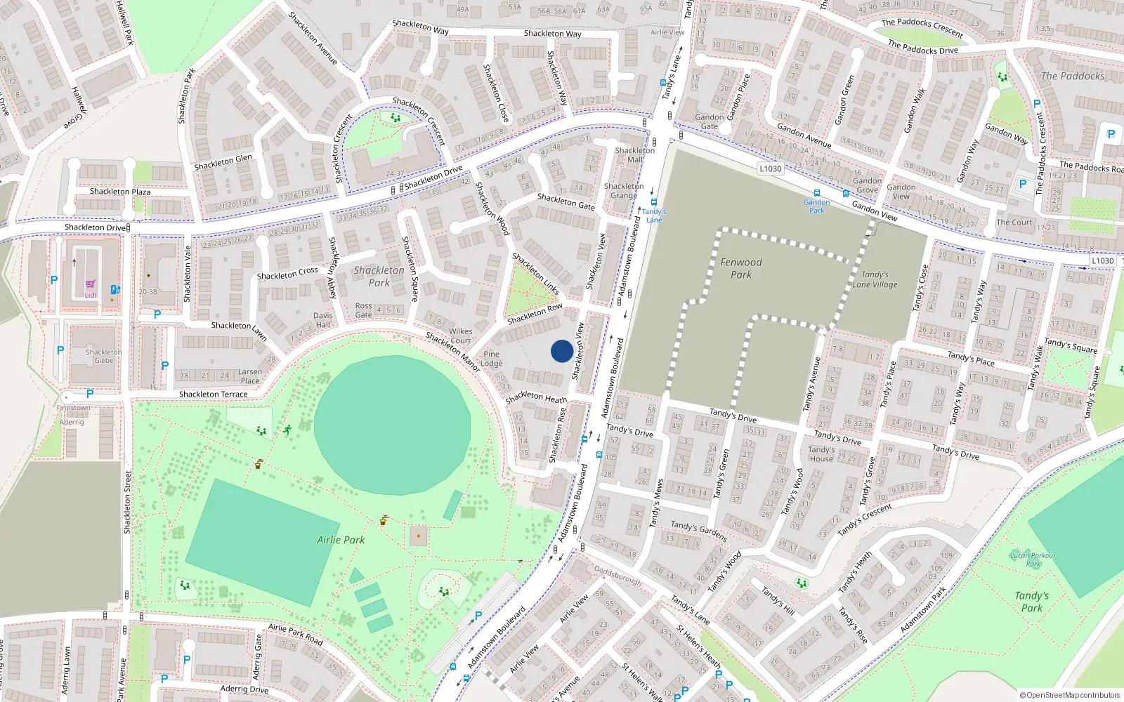Overhead map showing the location of 32 Shackleton View, Shackleton Park, Lucan