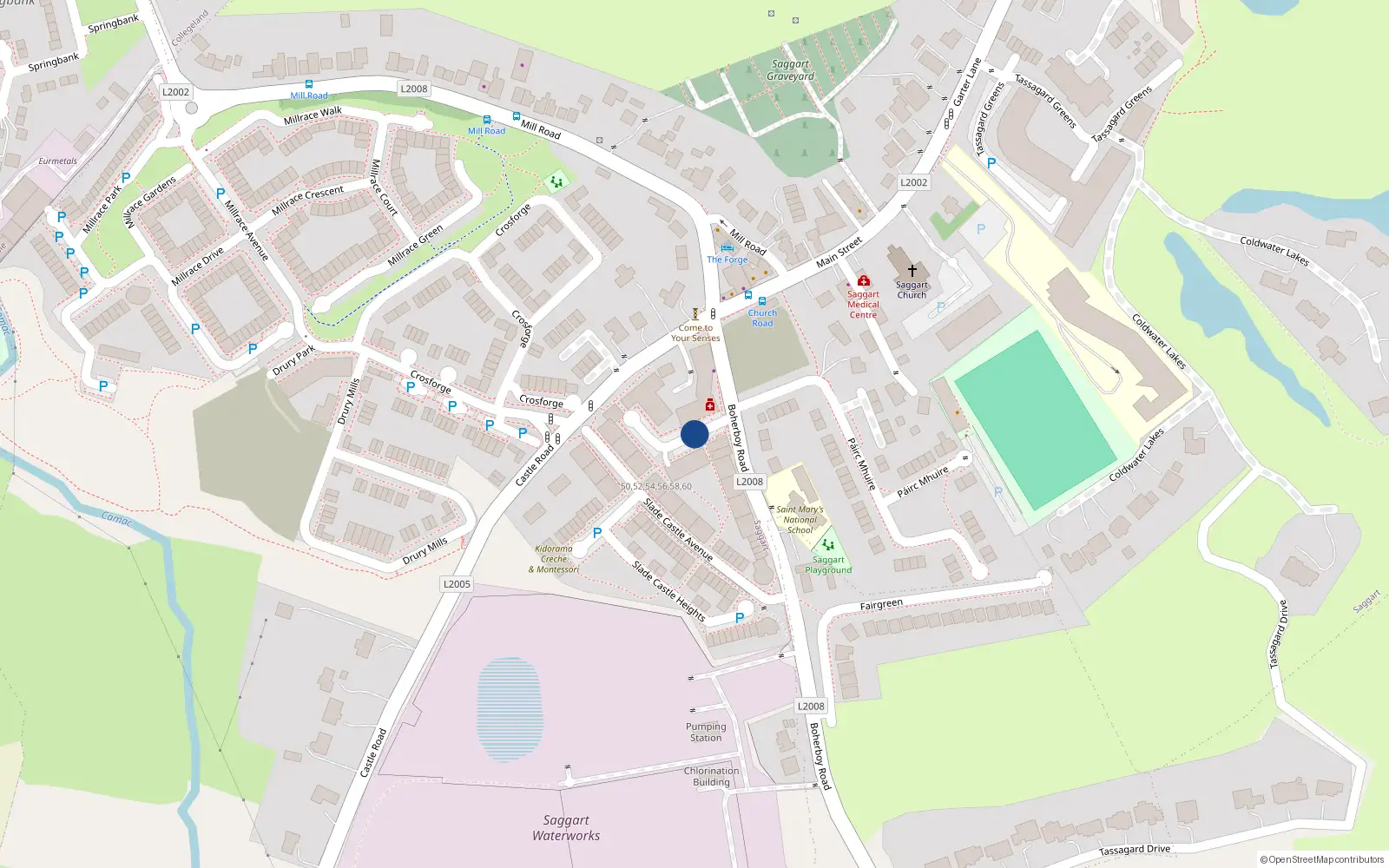 Overhead map showing the location of 32 Slade Castle Court, Saggart