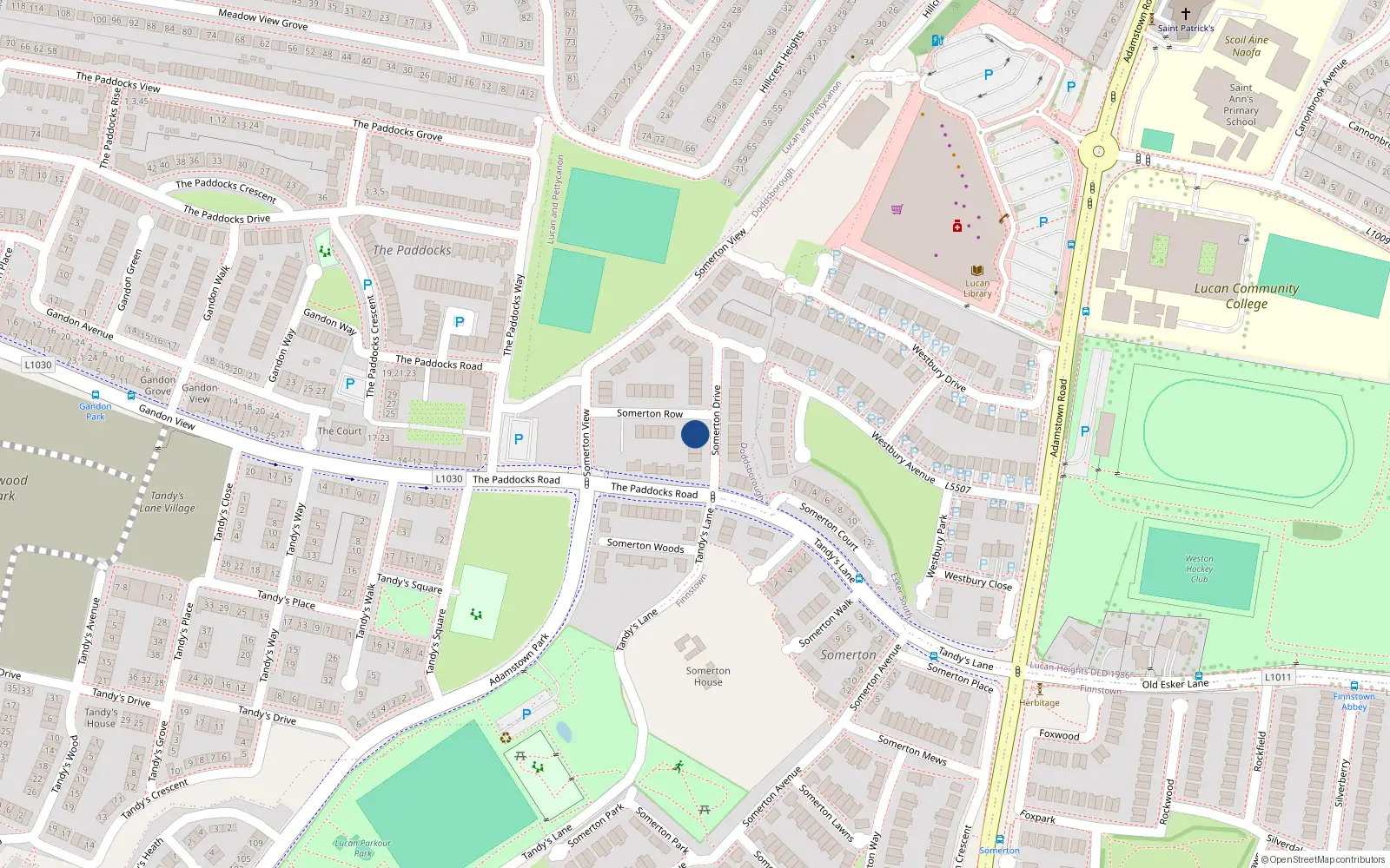 Overhead map showing the location of 32 Somerton Drive, Lucan
