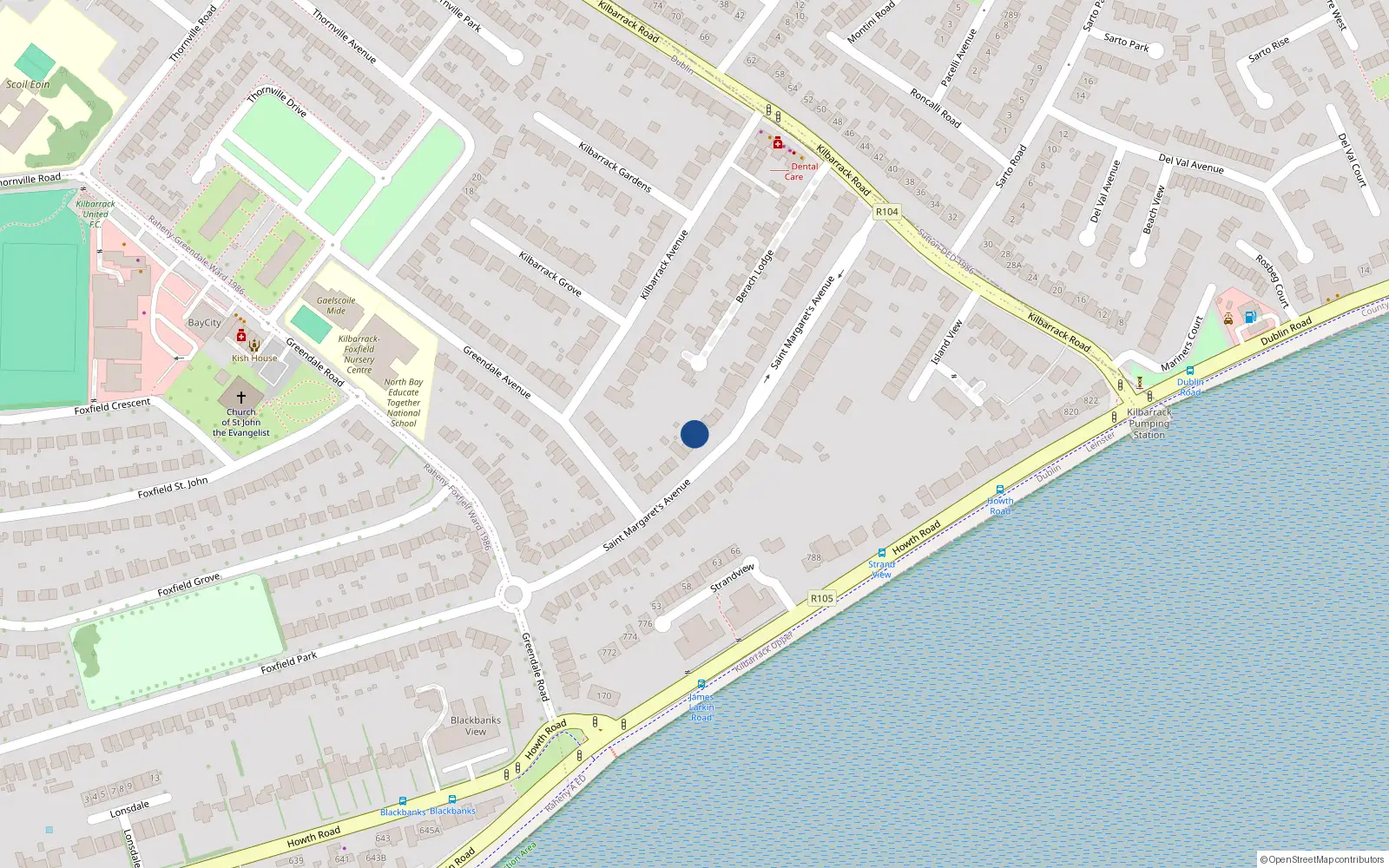 Overhead map showing the location of 32 St Margarets Avenue, Kilbarrack, Dublin 5