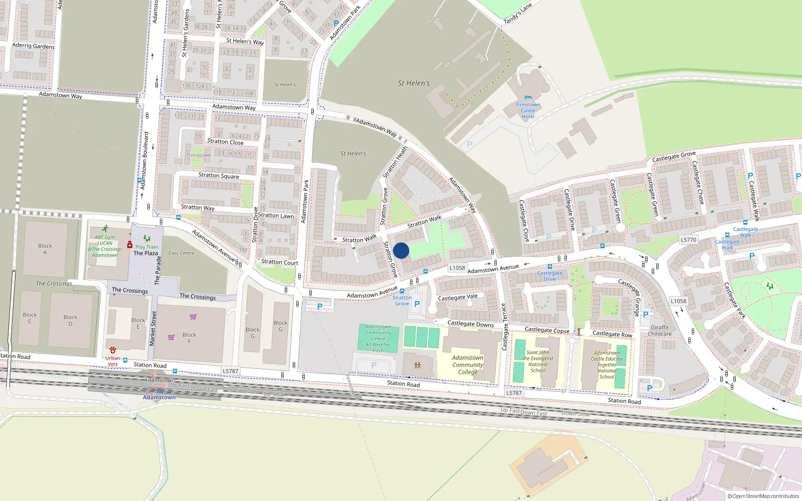 Overhead map showing the location of 32 Stratton Grove, Lucan