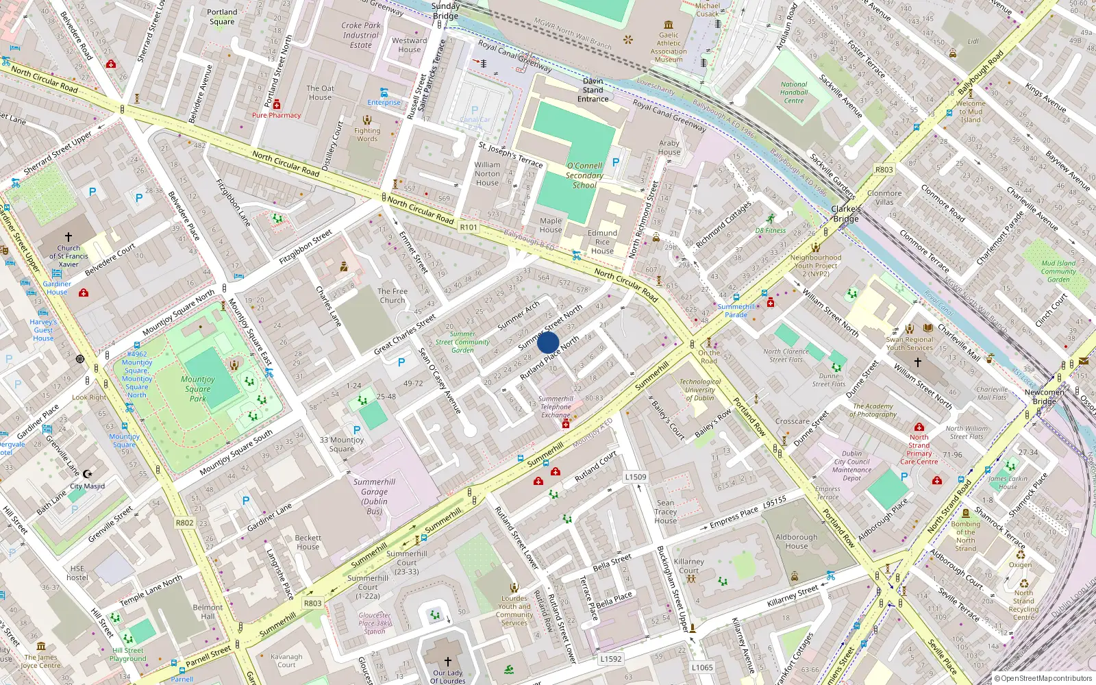 Overhead map showing the location of 32 Summer St North, Dublin 1, Dublin
