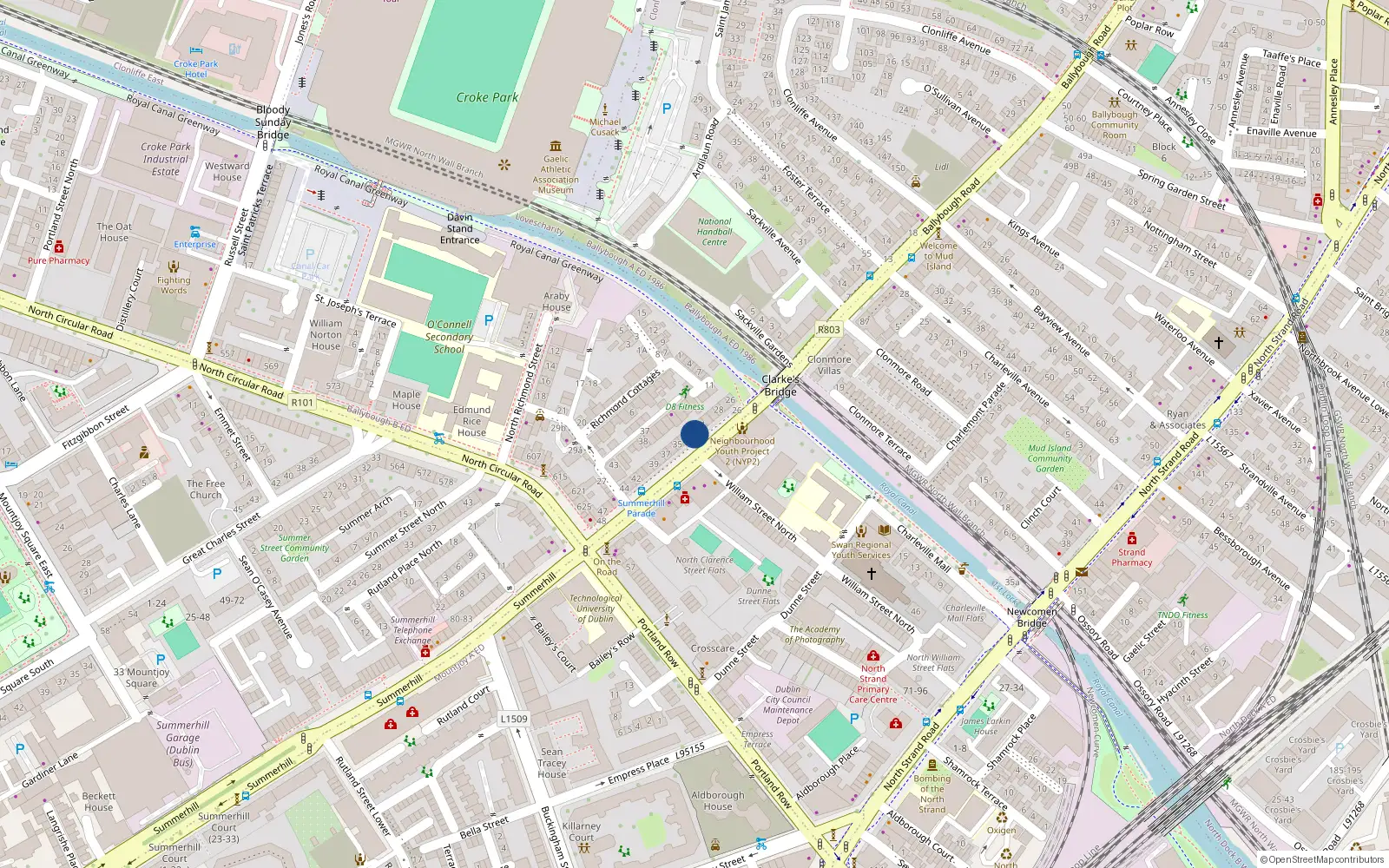 Overhead map showing the location of 32 Summerhill Parade, Dublin 1
