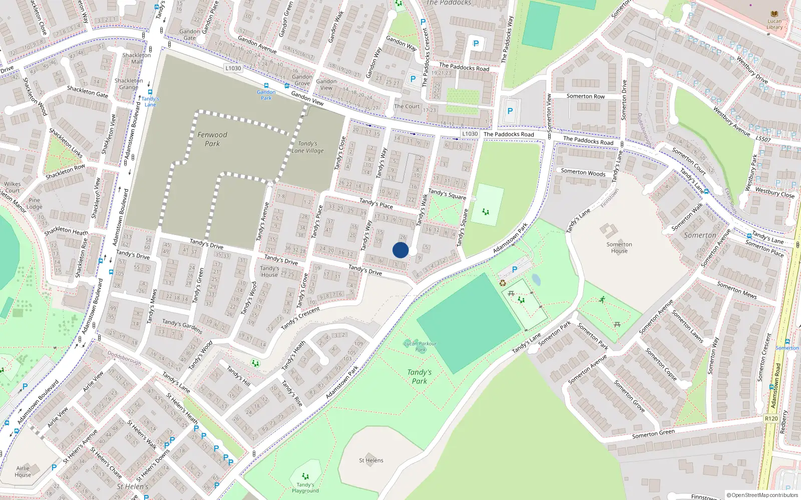 Overhead map showing the location of 32 Tandy's Walk, Lucan
