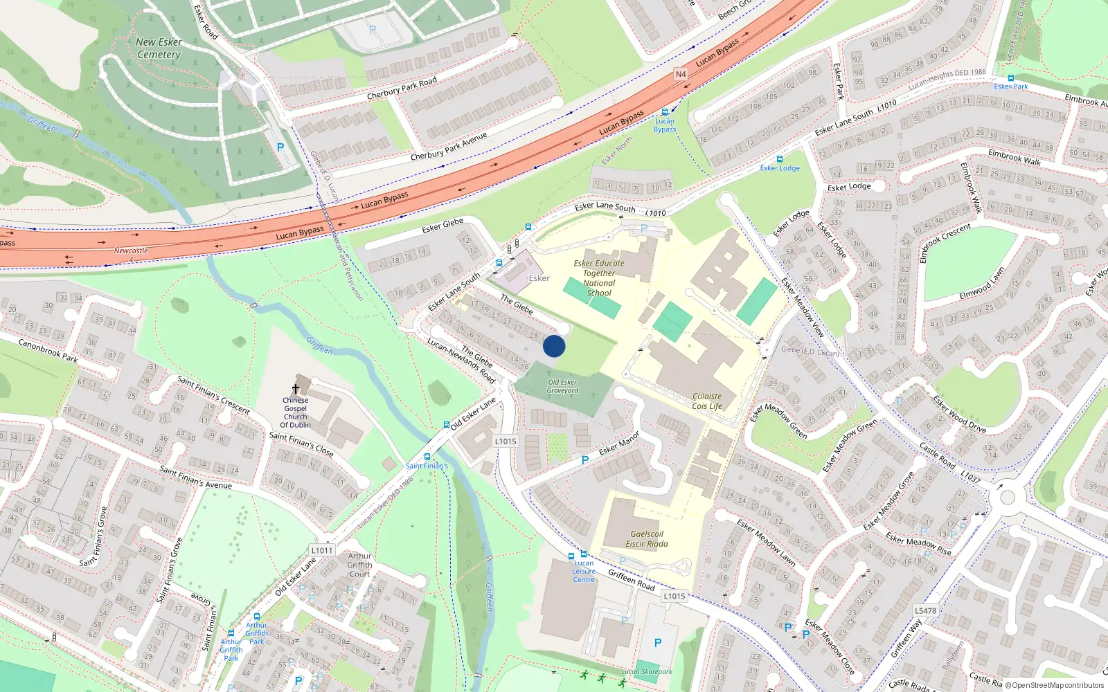 Overhead map showing the location of 32 the Glebe, Lucan, Dublin