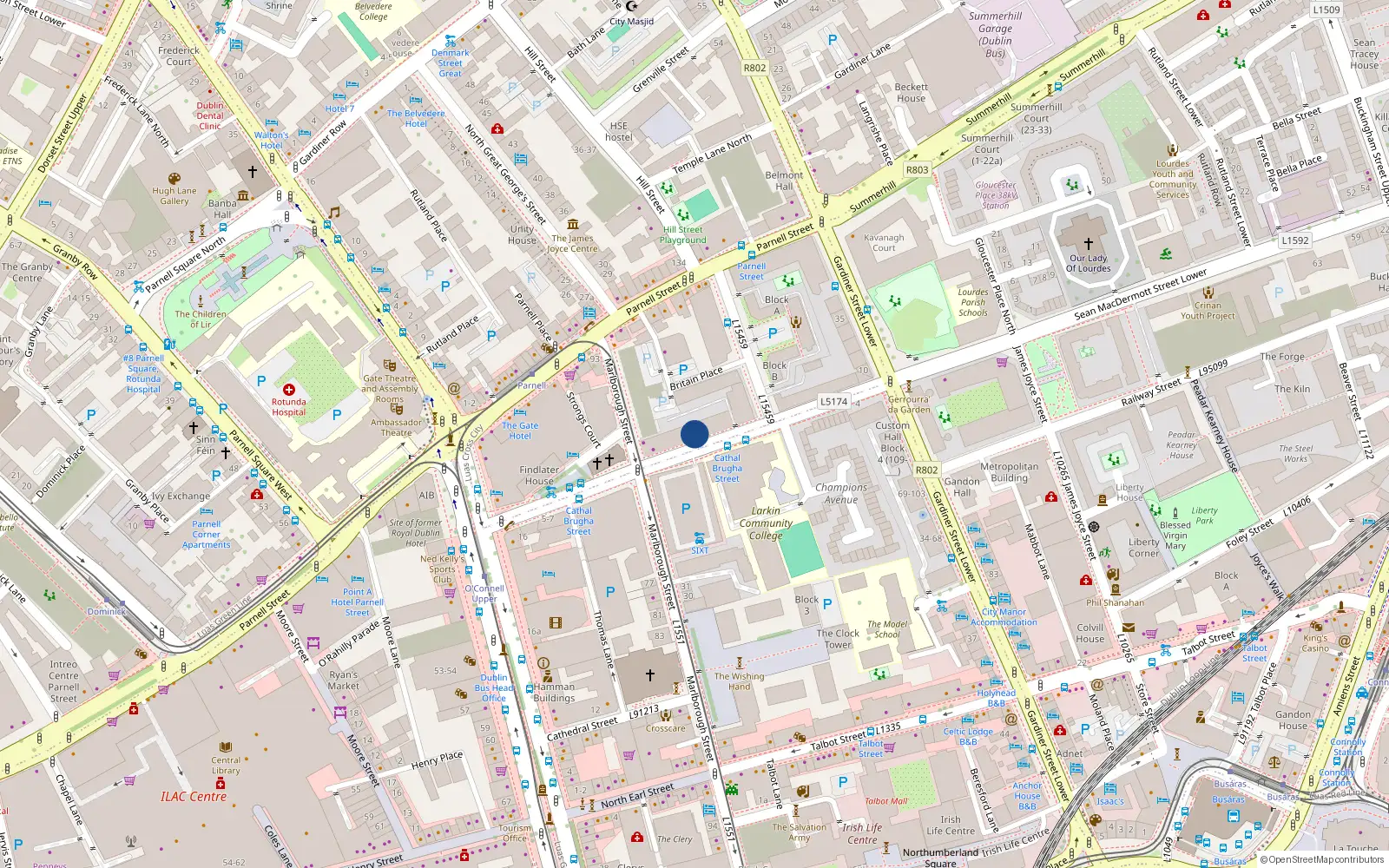 Overhead map showing the location of 32 the Joyce, Gresham House, Cathal Brugha Street