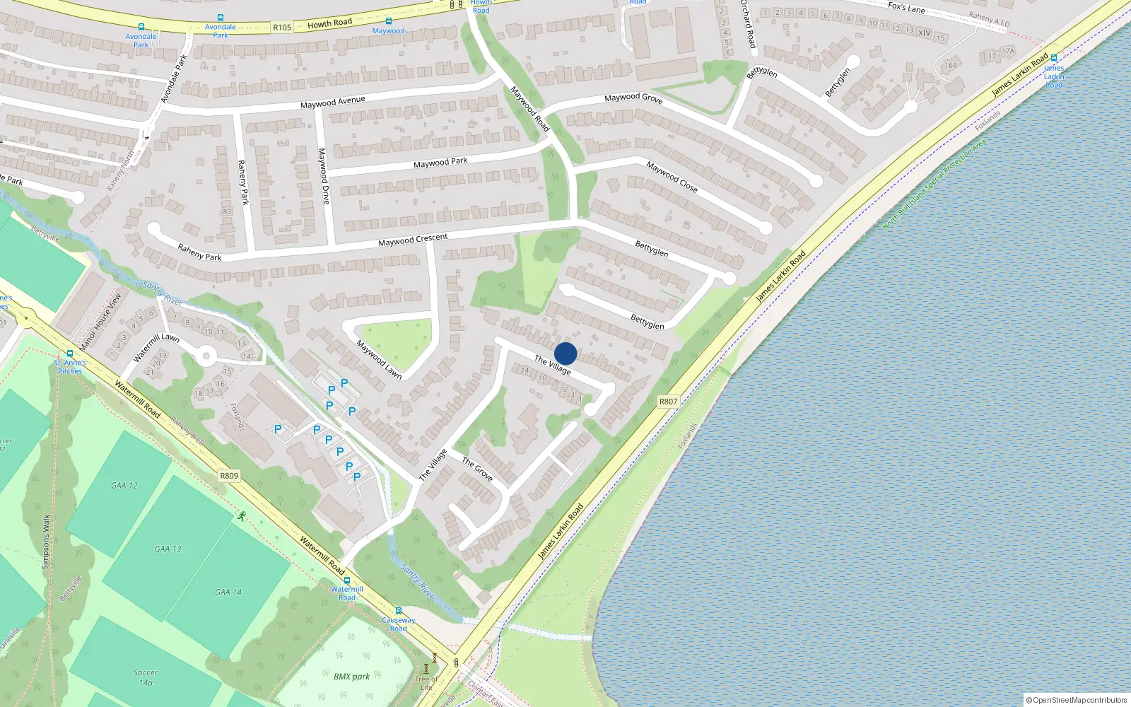 Overhead map showing the location of 32 The Village, Dublin 5