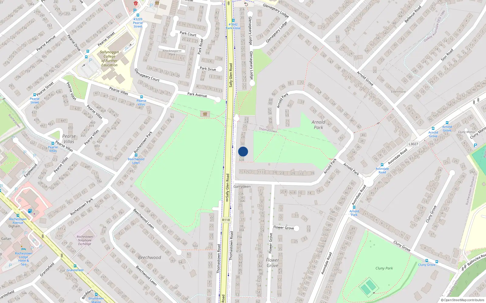 Overhead map showing the location of 32 Thomastown Road, County Dublin