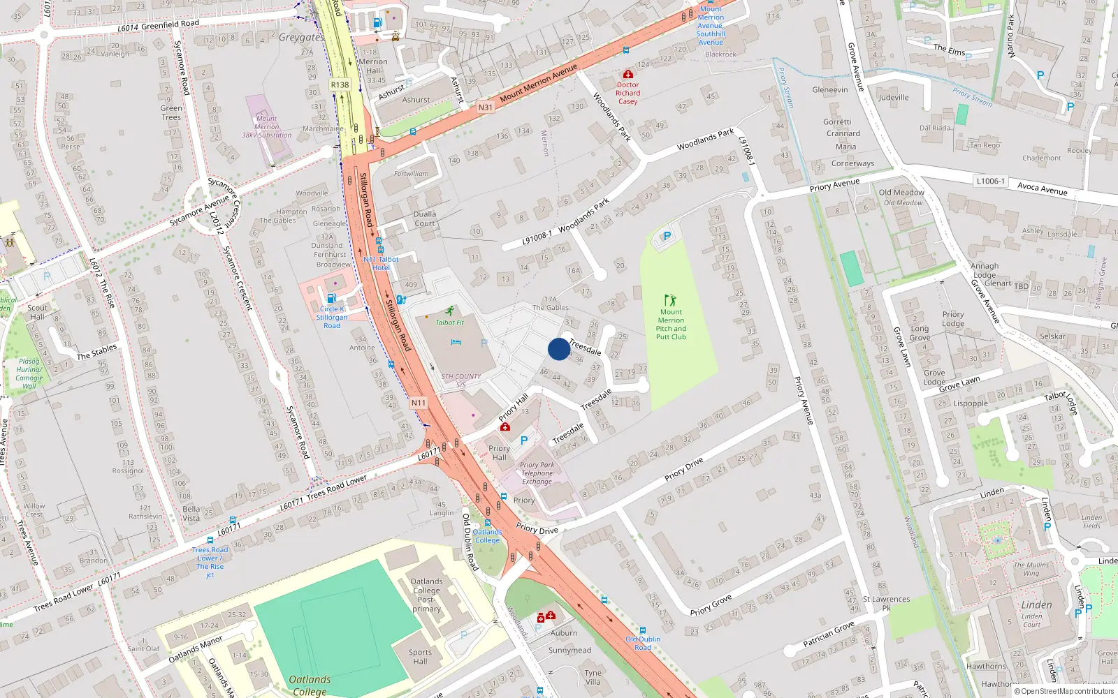 Overhead map showing the location of 32 Treesdale, Dublin
