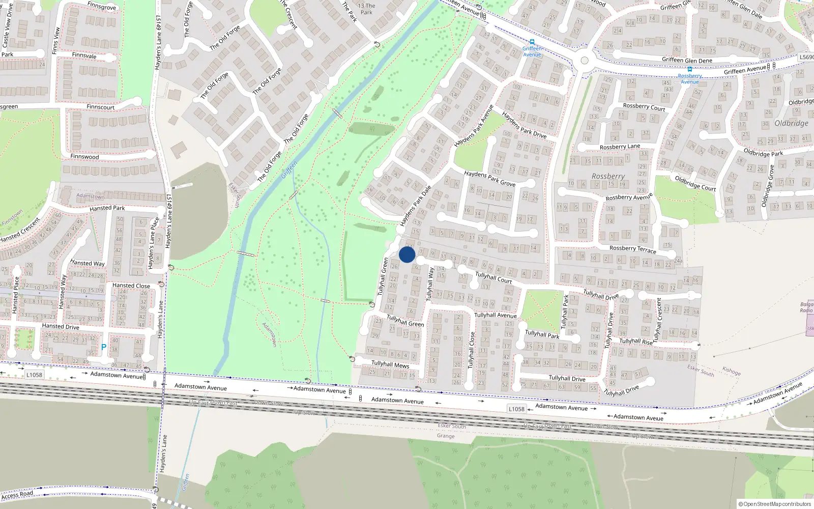 Overhead map showing the location of 32 Tullyhall Green, Lucan