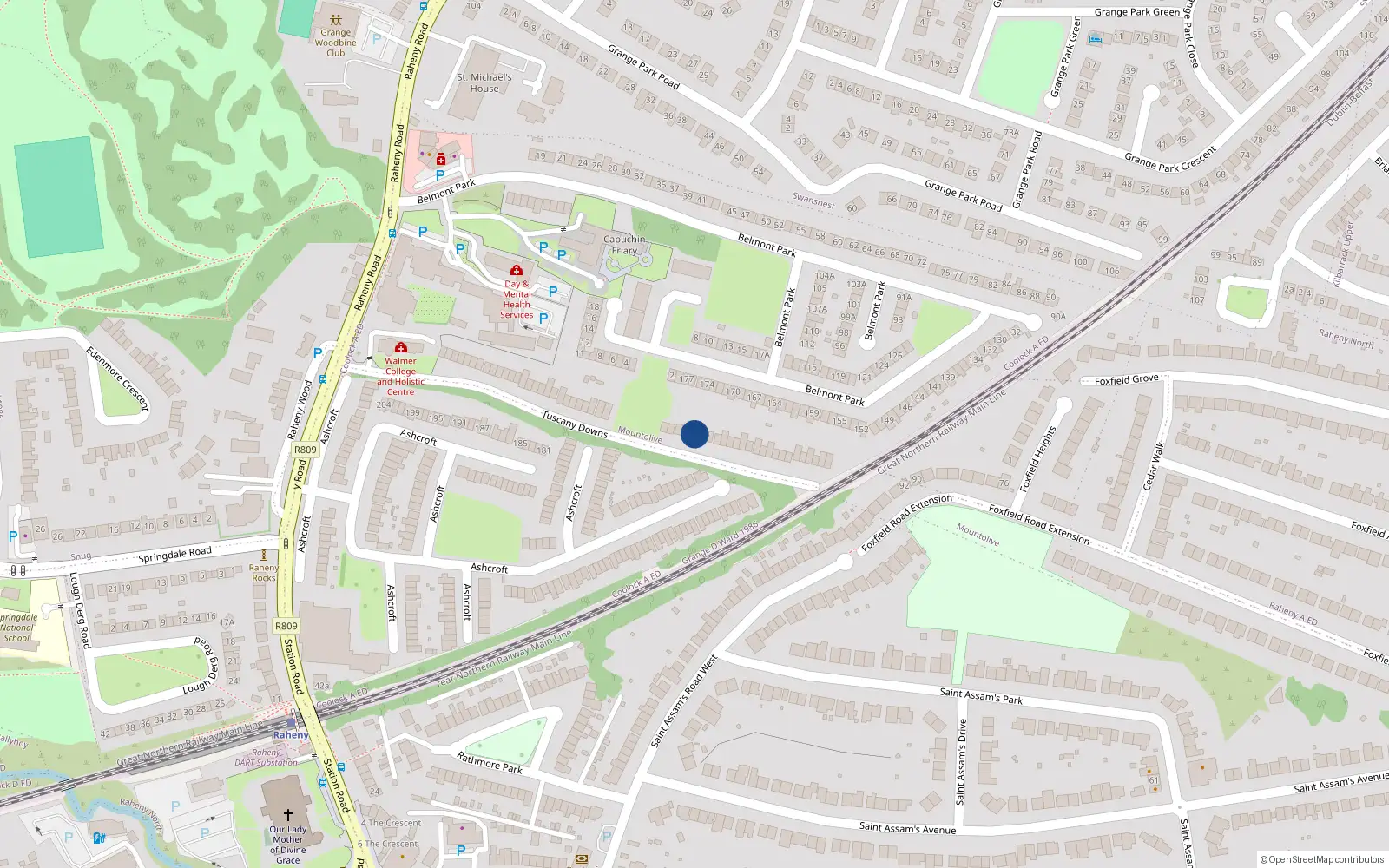 Overhead map showing the location of 32 Tuscany Downs, Raheny Road, Raheny Dublin 5