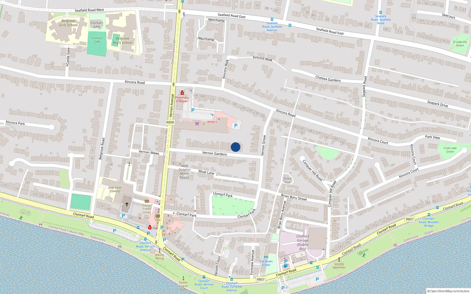Overhead map showing the location of 32 Vernon Gardens, Dublin 3