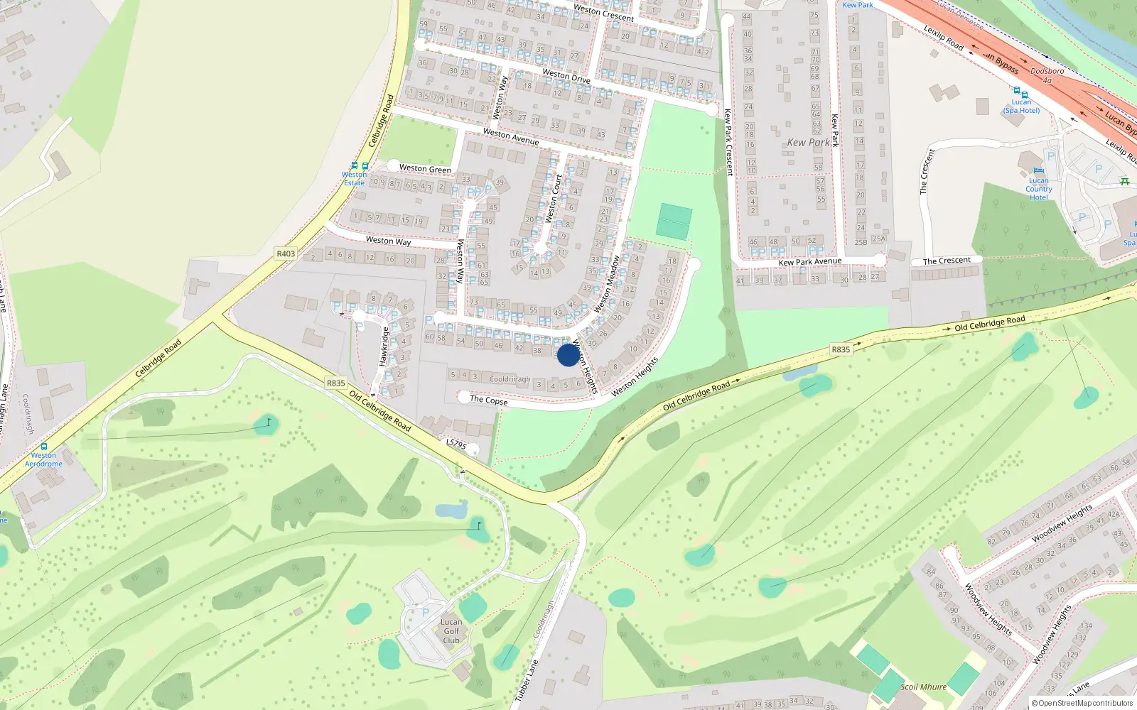 Overhead map showing the location of 32 Weston Meadow, Lucan