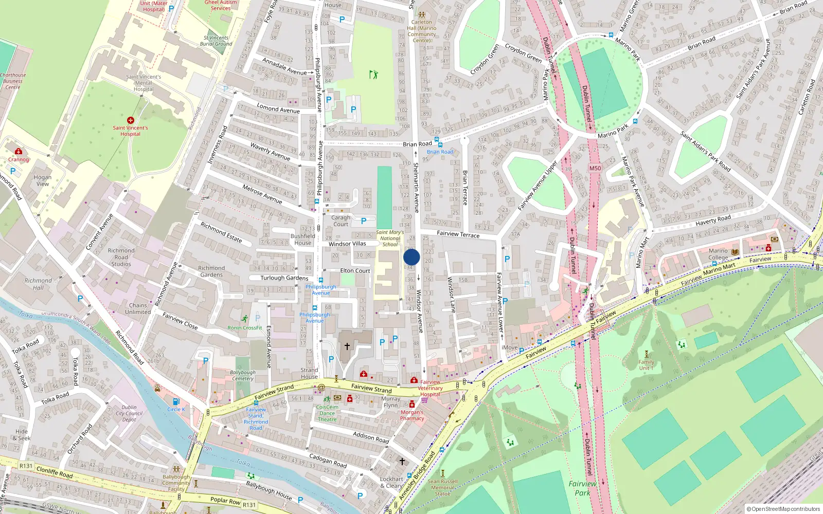 Overhead map showing the location of 32 Windsor Avenue, Dublin 3