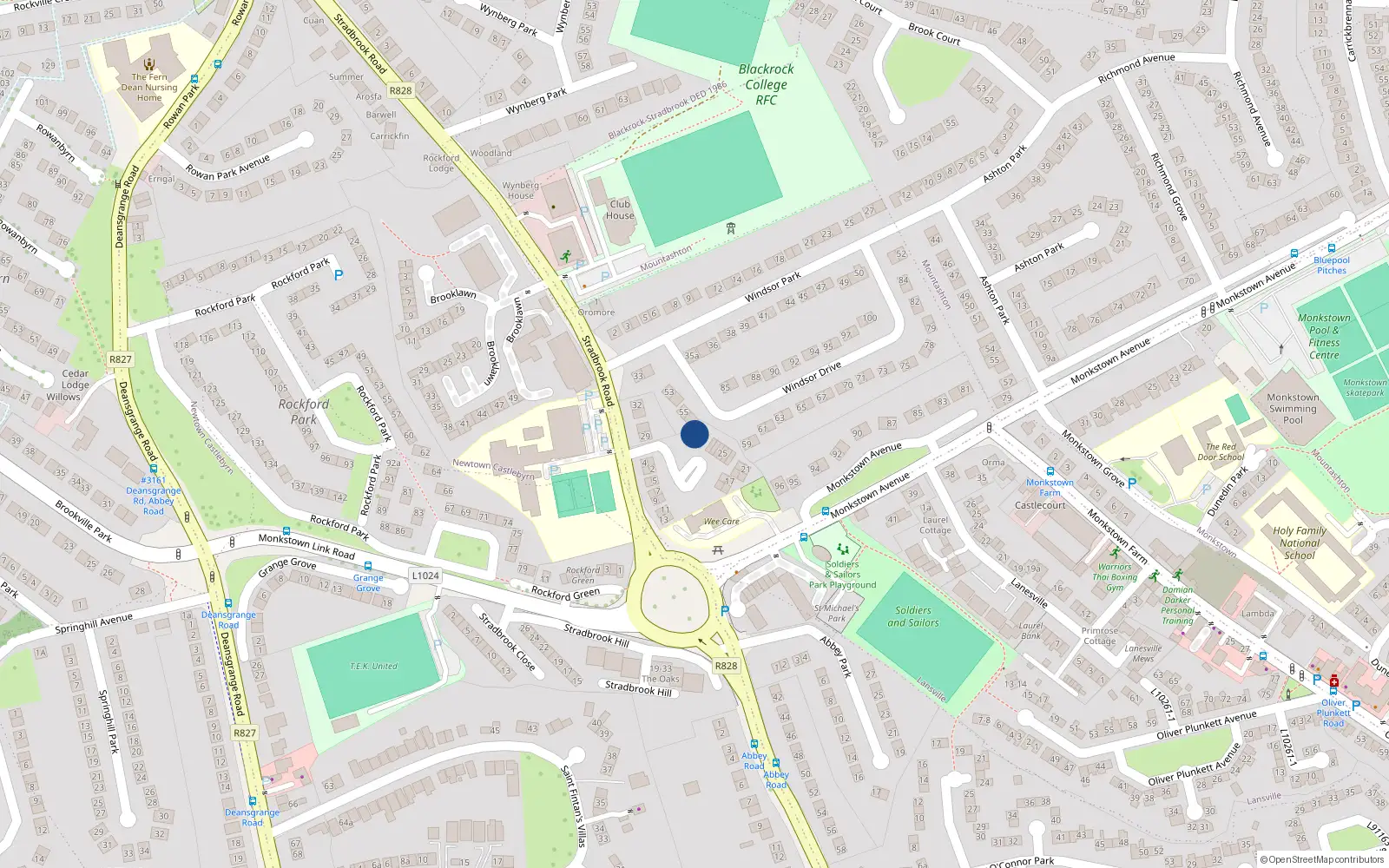 Overhead map showing the location of 32 Windsor Court, Blackrock