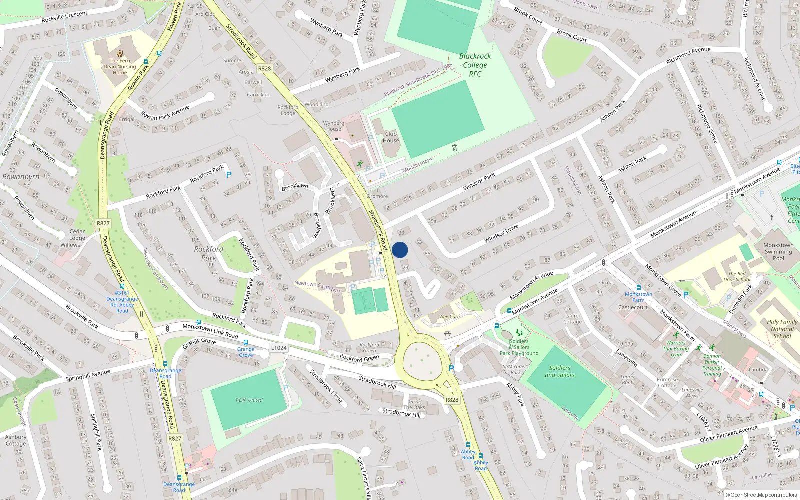 Overhead map showing the location of 32 Windsor Park, Stradbrook Road, Blackrock