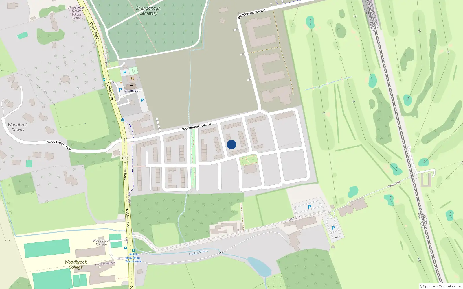 Overhead map showing the location of 32 Woodbrook, Bray