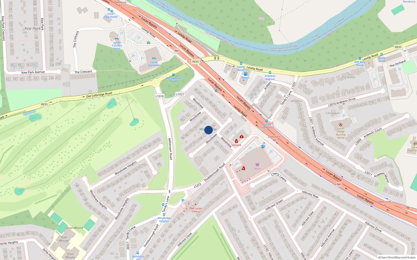 Overhead map showing the location of 32 Woodview, Lucan