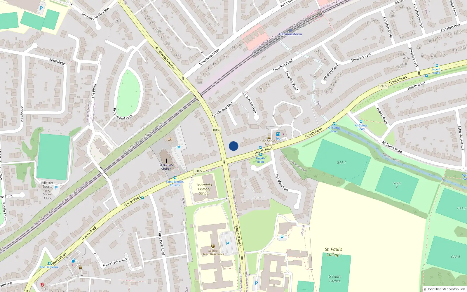 Overhead map showing the location of 320 Howth Road, Dublin