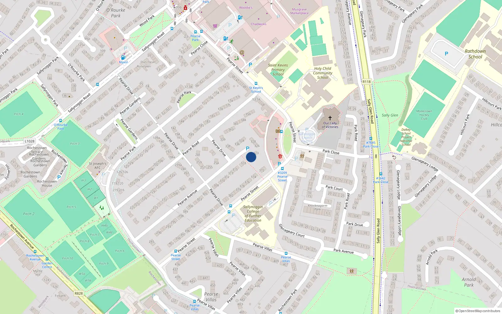 Overhead map showing the location of 321 Pearse Green, Sallynoggin