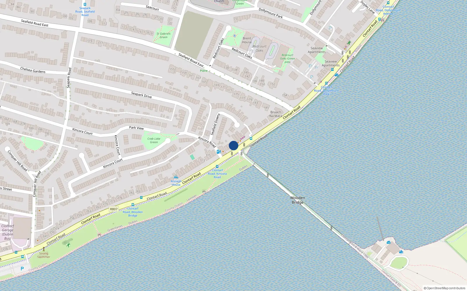 Overhead map showing the location of 322 Clontarf Road, Dublin 3