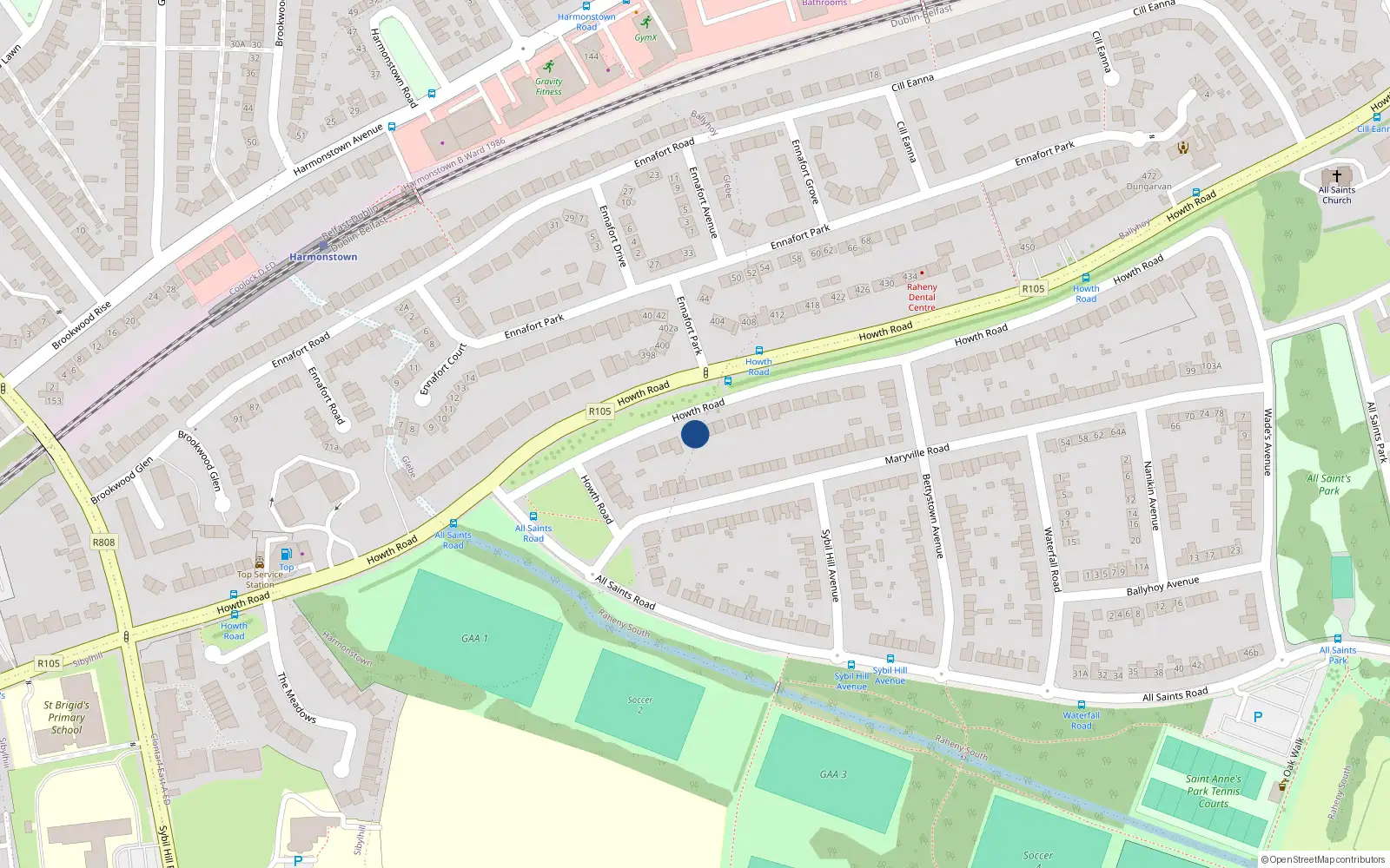Overhead map showing the location of 323 Howth Road, Raheny, Dublin 5