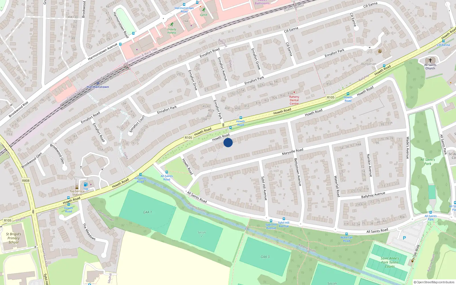 Overhead map showing the location of 327 Howth Road, Dublin 5