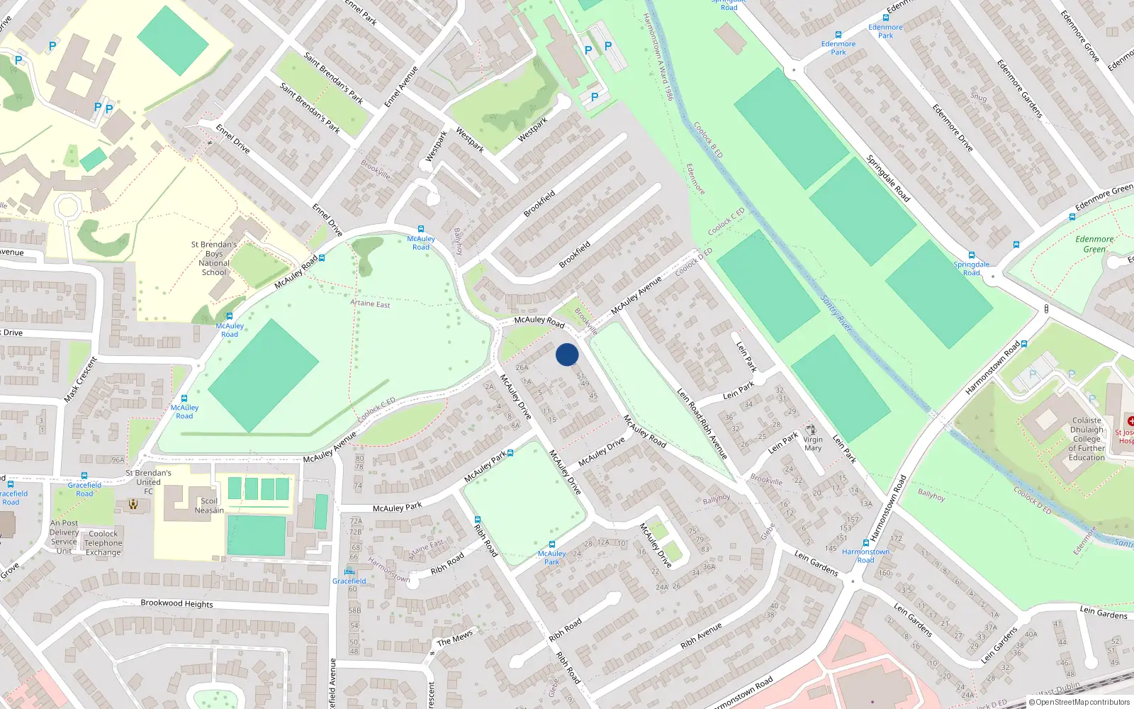 Overhead map showing the location of 32A 32B Mccauley Avenue, 55A Lein Road, Dublin 5