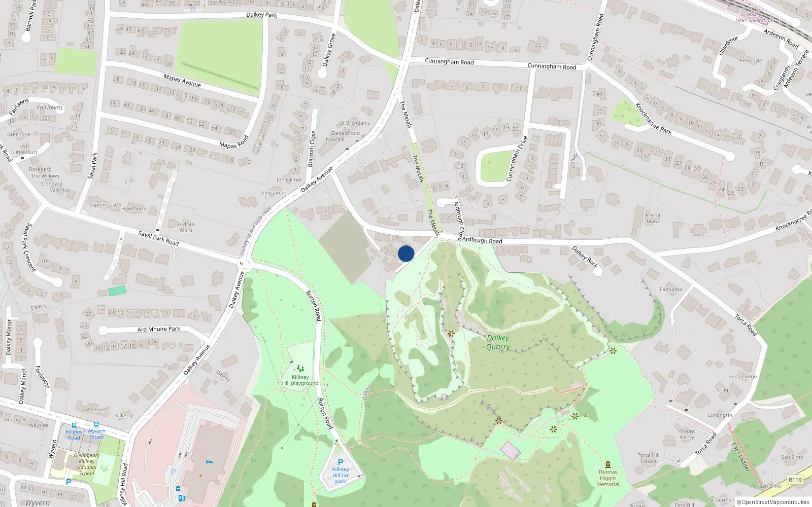 Overhead map showing the location of 32A Ardbrugh Road, Dalkey, Dublin