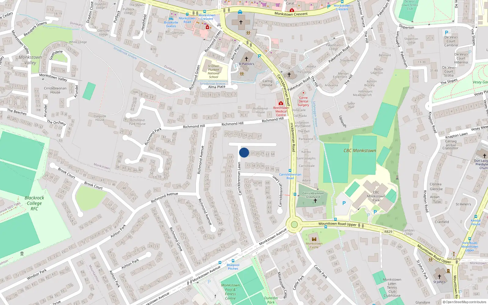 Overhead map showing the location of 32A Carrickbrennan Lawn, Monkstown