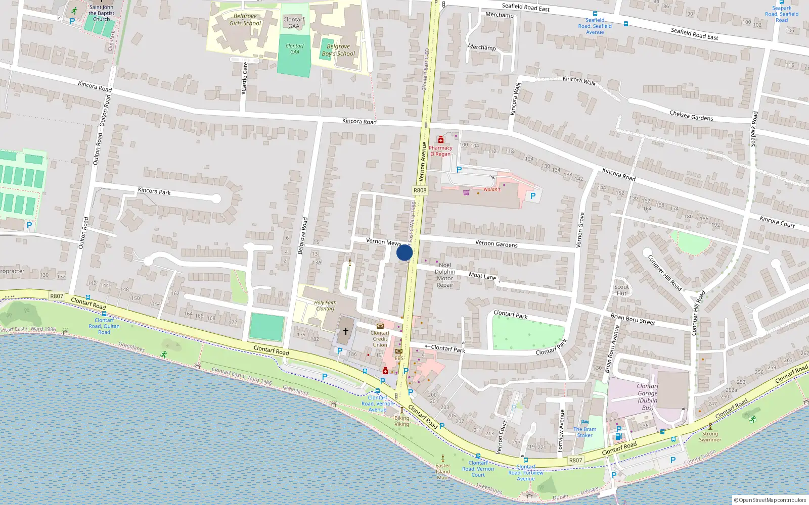 Overhead map showing the location of 32A, 32A Vernon Avenue, Clontarf