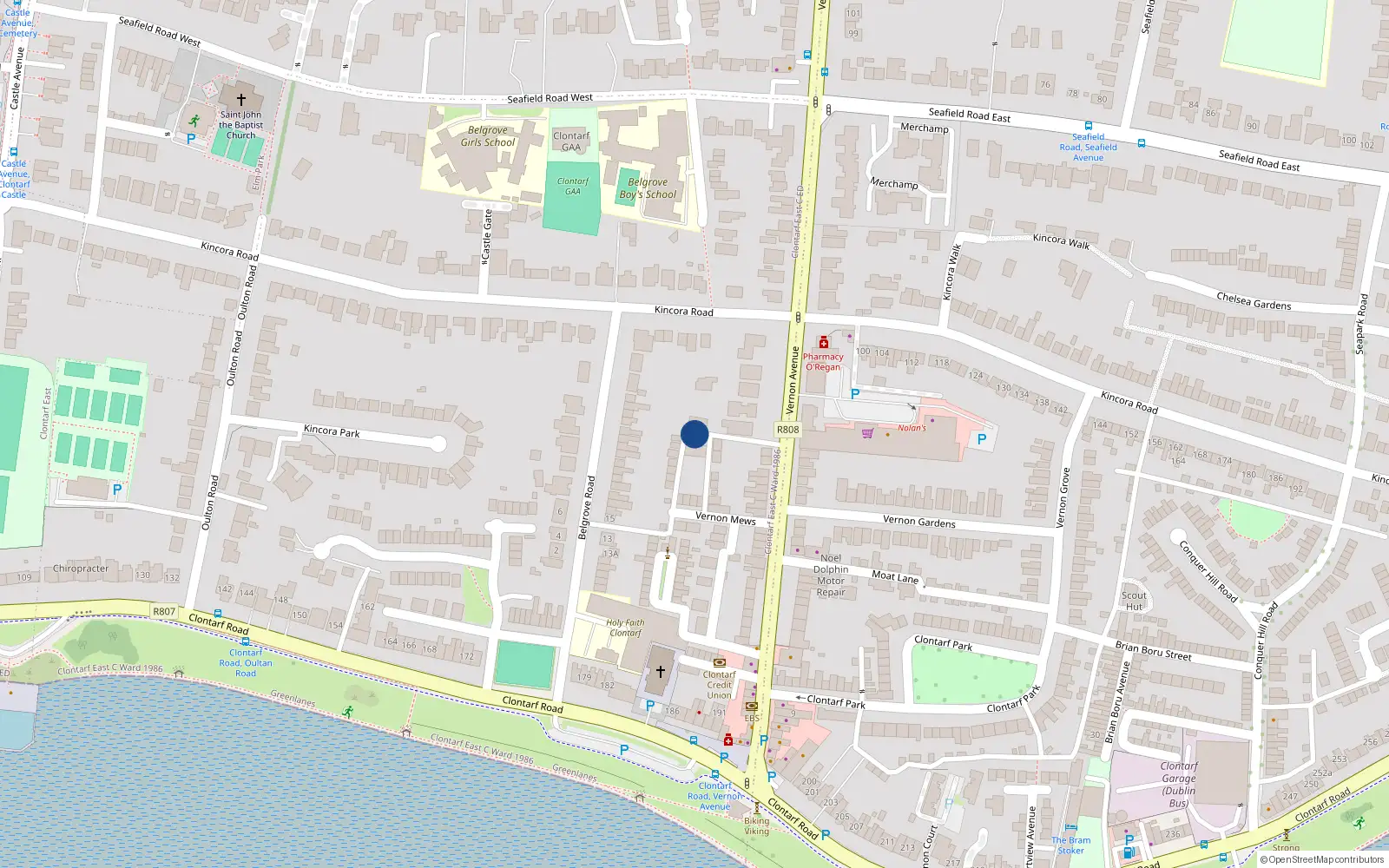 Overhead map showing the location of 32 Vernon Mews, Clontarf