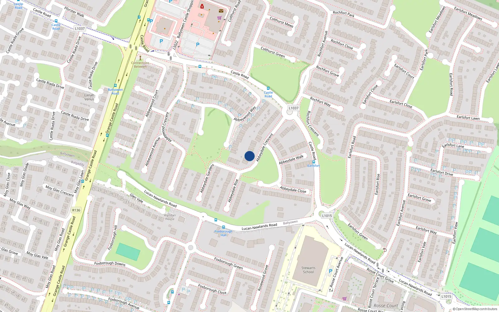 Overhead map showing the location of 33 Abbeydale Crescent, Lucan