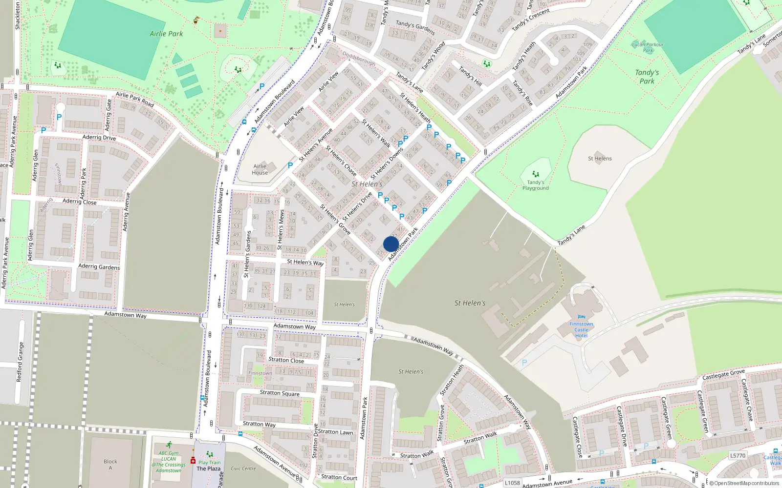 Overhead map showing the location of 33 Adamstown Park, Lucan