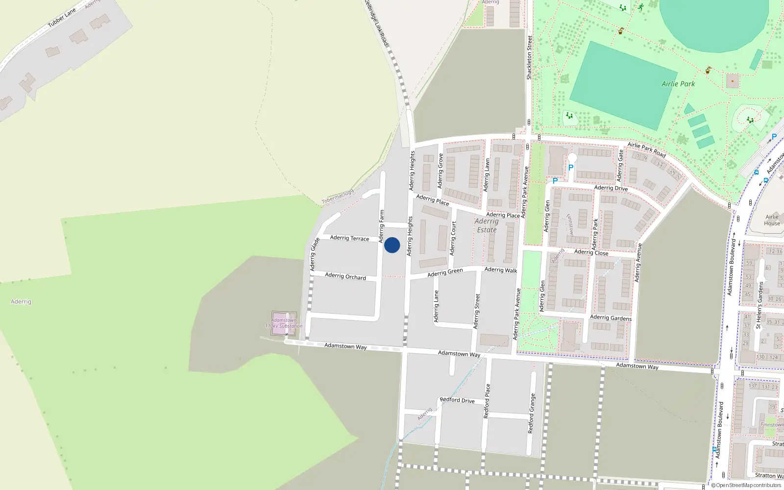 Overhead map showing the location of 33 Aderrig Farm, Lucan