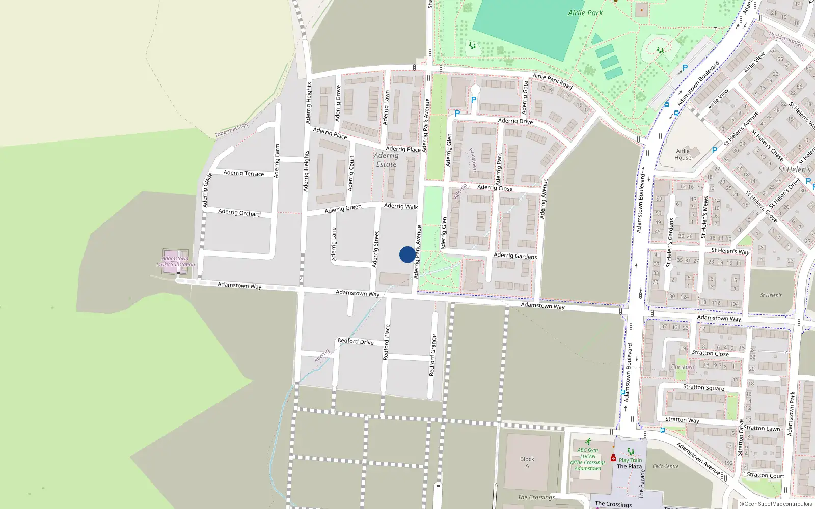 Overhead map showing the location of 33 Aderrig Park Avenue, Lucan