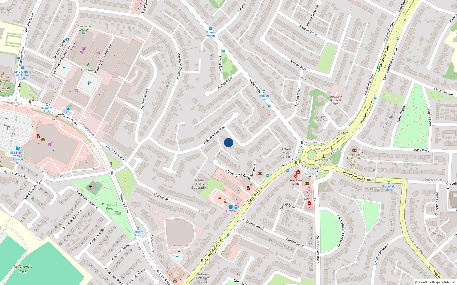 Overhead map showing the location of 33 Ardcollum Avenue, Dublin 5