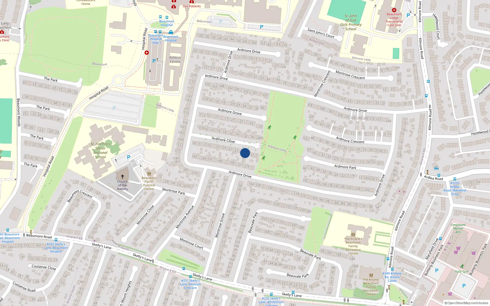 Overhead map showing the location of 33 Ardmore Close, Artane, Dublin 5