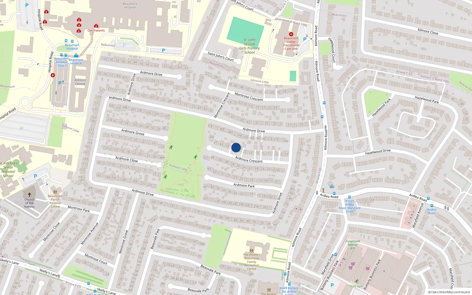 Overhead map showing the location of 33 Ardmore Crescent, Dublin 5