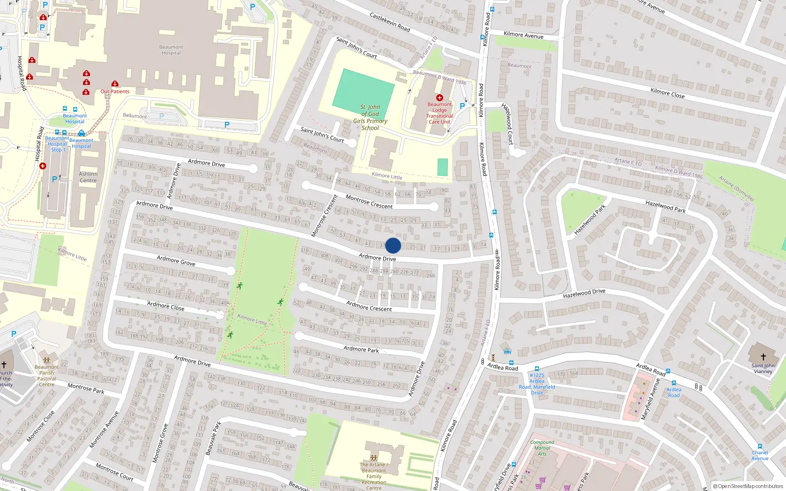 Overhead map showing the location of 33 Ardmore Drive, Dublin 5